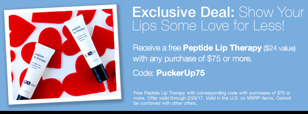 Free Peptide Lip Therapy with any purchase of $125 or more. Code: PuckerUp.